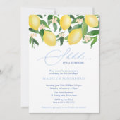 レモン 青いタイル 女性 サプライズ 誕生日パーティー 招待状 (正面)