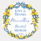 レモン 青いリボン イタリアン ウェディングシャワー ギフト ラウンドシール (正面)