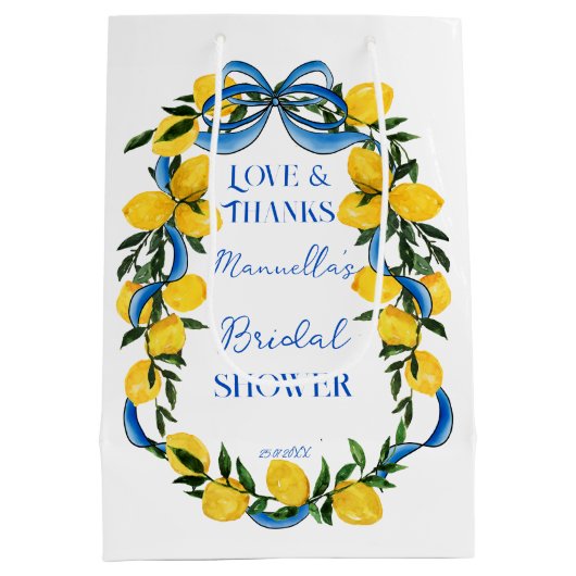 レモン 青いリボン ブーケ  ブライダルシャワー ギフト ミディアムペーパーバッグ (裏面)