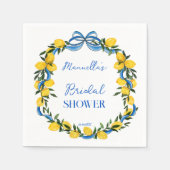 レモン 青いリボン ボウ シャワーリボン ウェディング ブライダルシャワー モノグラム スタンダードカクテルナプキン (正面)