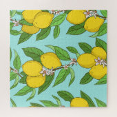 レモン、青鮮やか背景シームレス。 ジグソーパズル (横)