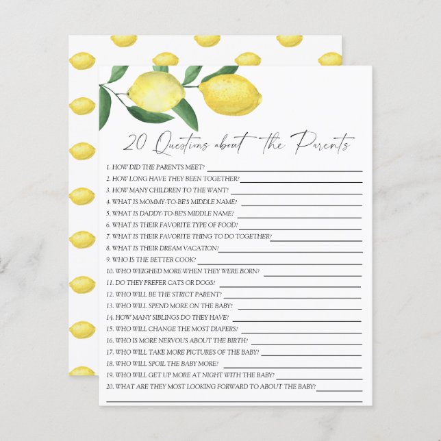 レモン – 20質問 (正面/裏面)