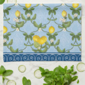 レモンEspalierの葉の青くフランスのな国の花柄 キッチンタオル (折り畳み)