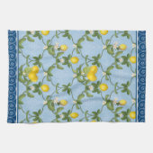 レモンEspalierの葉の青くフランスのな国の花柄 キッチンタオル (横)