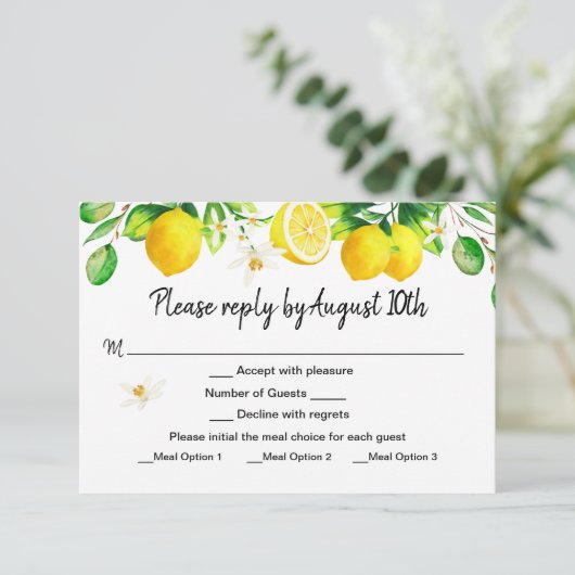 レモンRSVPと食事オプションカード 招待状 (スタンド正面)