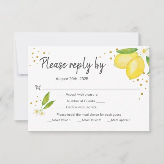 レモンRSVPと食事オプションカード 招待状 (正面)