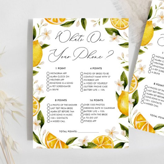 レモンWhat On Your Phoneブライダルシャワーゲーム