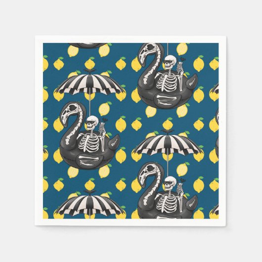 レモ不気味ン付きの夏の間のスケルトン スタンダードカクテルナプキン (正面)