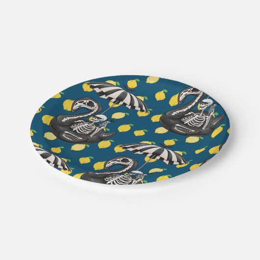 レモ不気味ン付きの夏の間のスケルトン ペーパープレート (アングル)