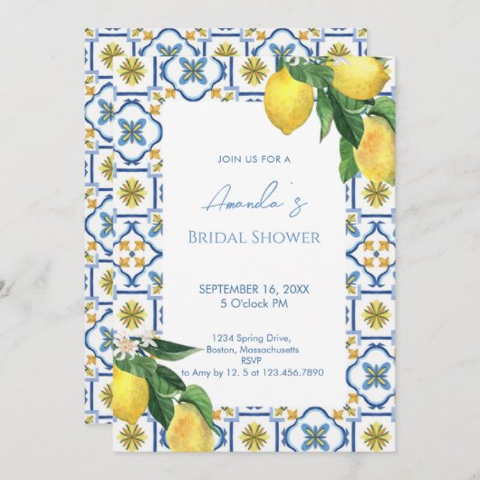 レモ地中海のイタリアンンブライダルシャワー 招待状 (正面/裏面)