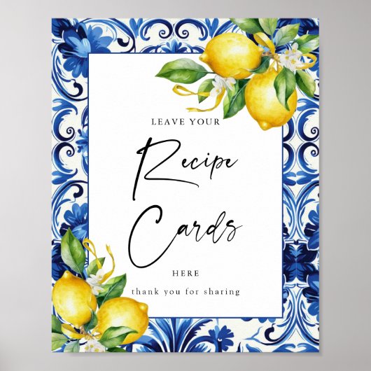 レモ地中海のナブライダルシャワーレシピカードの看板 ポスター (正面)