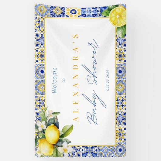 レモ地中海のンイタリアンベビーシャワーバナー 横断幕 (縦)