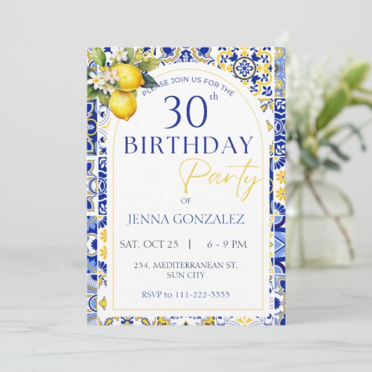 レモ地中海のンイタリアン30th任意の年齢誕生日 招待状 (スタンド正面)