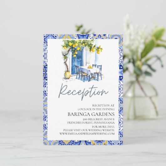 レモ地中海のンウェディングレセプションカード エンクロージャーカード (スタンド正面)