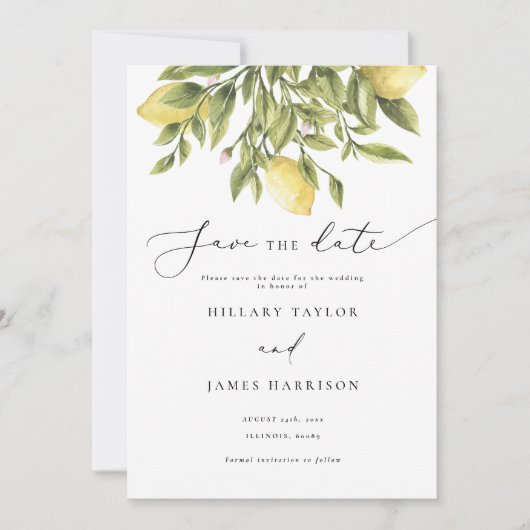 レモ地中海のンウェディング日付の保存 招待状 (正面)