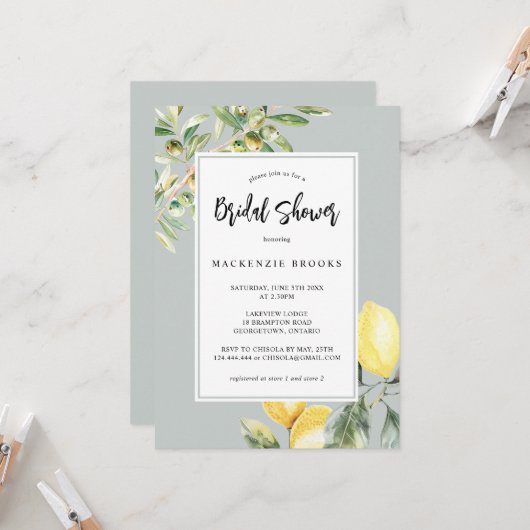 レモ地中海のンエレガントシトラスブライダルシャワー 招待状 (正面/裏面インサイチュ)