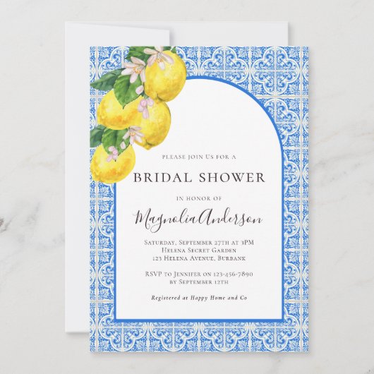 レモ地中海のンシトラスブライダルシャワー 招待状 (正面)