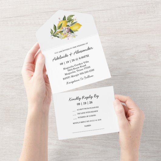 レモ地中海のンシトラス結婚ズ オールインワン招待状 (貼ってはがせる)