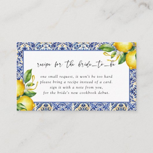 レモ地中海のンスブライダルシャワーレシピ要求 エンクロージャーカード (正面)