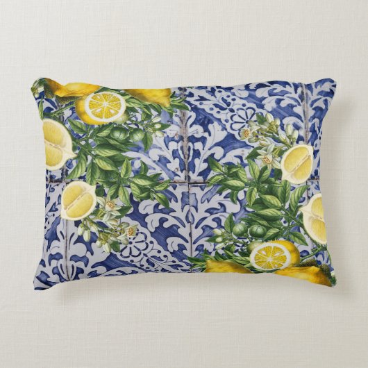 レモ地中海のンズサマーポルトガルのタイル アクセントクッション (正面)