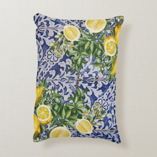 レモ地中海のンズサマーポルトガルのタイル アクセントクッション (裏面(縦))