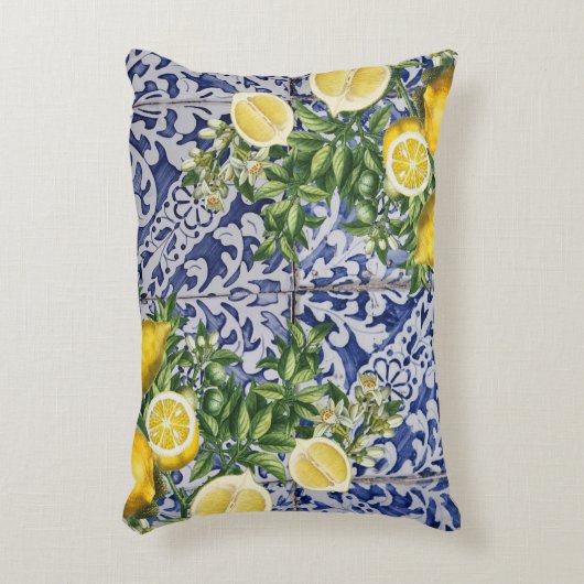 レモ地中海のンズサマーポルトガルのタイル アクセントクッション (正面(垂直))