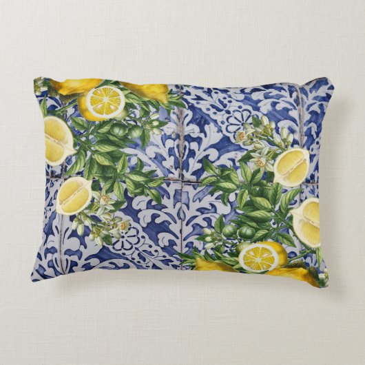 レモ地中海のンズサマーポルトガルのタイル アクセントクッション (裏面)