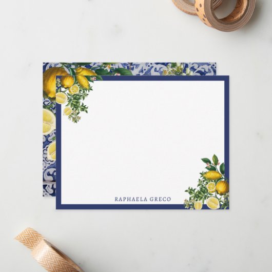 レモ地中海のンズサマーポルトガルのタイル ノートカード (正面/裏面インサイチュ)