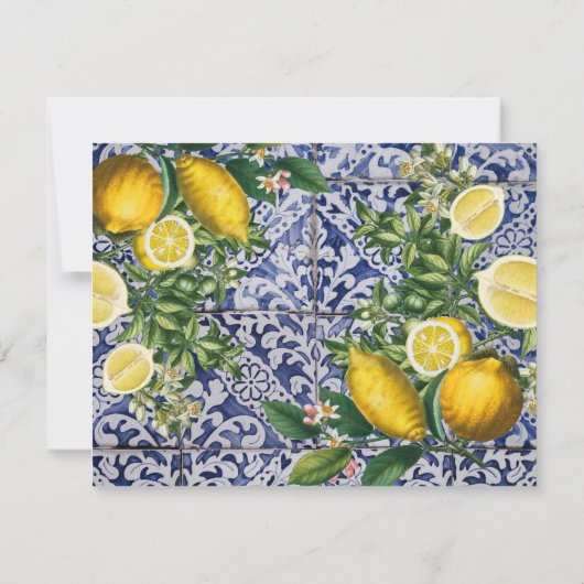 レモ地中海のンズサマーポルトガルのタイル ノートカード (裏面)