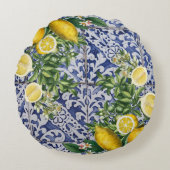 レモ地中海のンズサマーポルトガルのタイル ラウンドクッション (正面)