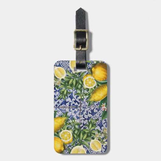 レモ地中海のンズサマーポルトガルのタイル ラゲッジタグ (正面縦)