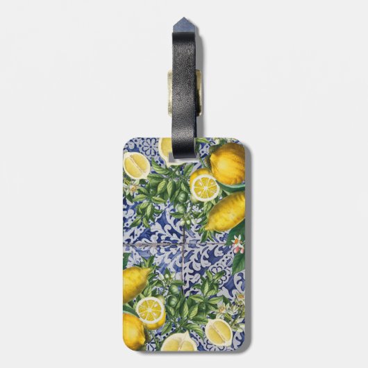 レモ地中海のンズサマーポルトガルのタイル ラゲッジタグ (裏面縦)