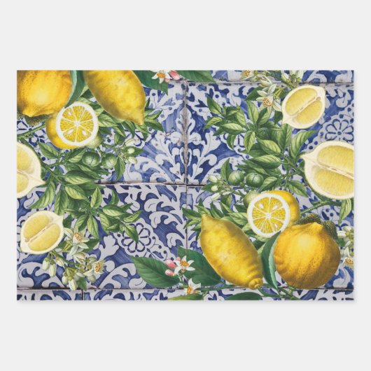 レモ地中海のンズサマーポルトガルのタイル ラッピングペーパーシート (正面)