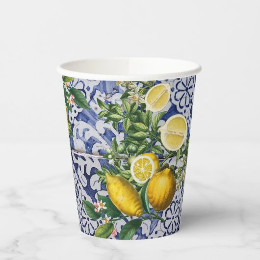 レモ地中海のンズサマーポルトガルのタイル 紙コップ (左)
