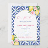 レモ地中海のンズピンクガール赤ちゃんシャワー 招待状 (正面)