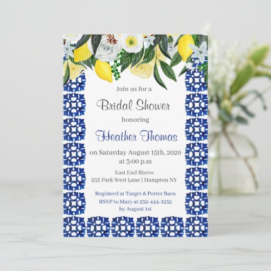 レモ地中海のンズブルータイルブライダルシャワー 招待状 (スタンド正面)