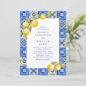 レモ地中海のンズブルー結婚タイル写真 招待状 (スタンド正面)