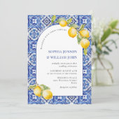 レモ地中海のンズブルー結婚タイル写真 招待状 (スタンド正面)