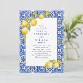 レモ地中海のンズブルー結婚タイル写真 招待状 (スタンド正面)