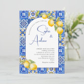 レモ地中海のンズブルー結婚タイル写真 招待状 (スタンド正面)