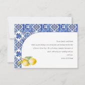 レモ地中海のンズブルー結婚タイル サンキューカード (裏面)