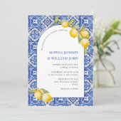 レモ地中海のンズブルー結婚タイル 招待状 (スタンド正面)