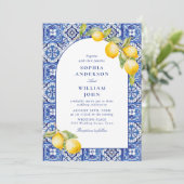レモ地中海のンズブルー結婚タイル 招待状 (スタンド正面)