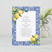 レモ地中海のンズブルー結婚タイル 招待状 (スタンド正面)
