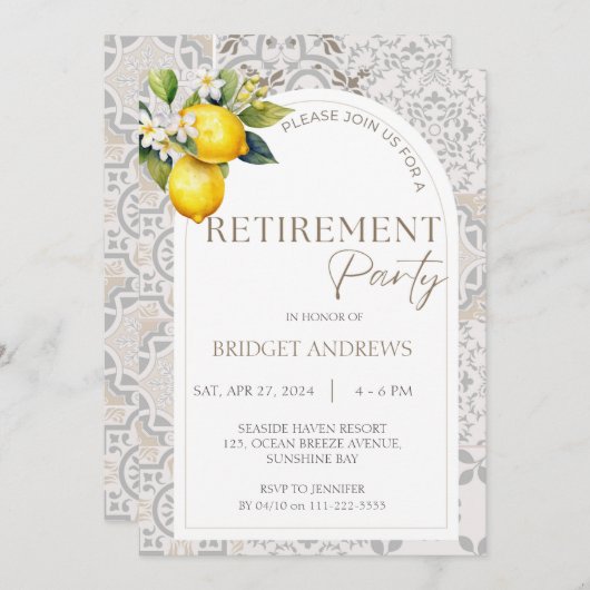 レモ地中海のンタイル定年パーティー女性 招待状 (正面/裏面)