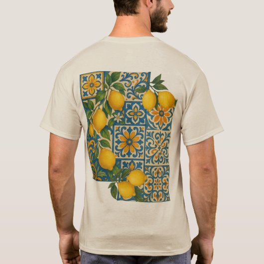 レモ地中海のンタイル模様 – 沿岸デザイン Tシャツ (裏面)