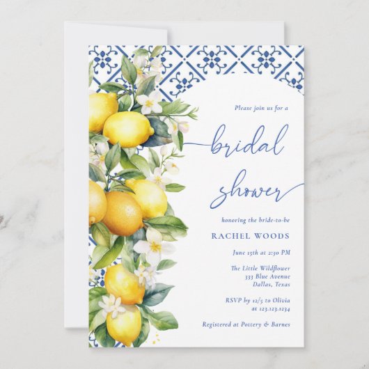 レモ地中海のンフォトブライダルシャワー 招待状 (正面)