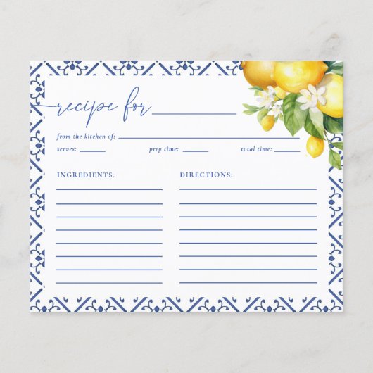 レモ地中海のンブライダルシャワーレシピカード (正面)