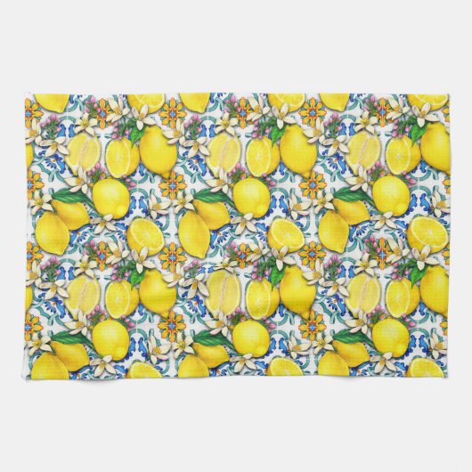 レモ地中海のン付きパター伝統的ン キッチンタオル (横)