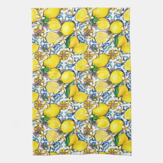 レモ地中海のン付きパター伝統的ン キッチンタオル (縦)
